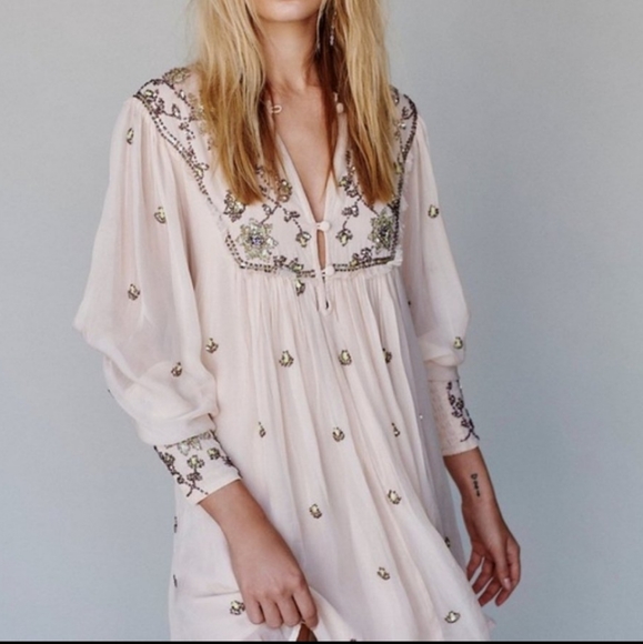 Free People Bali Golden Sun Dress - Blush Pink Mini Dress - Picture 2 of 13